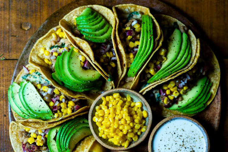 Tacos with avocado and corn