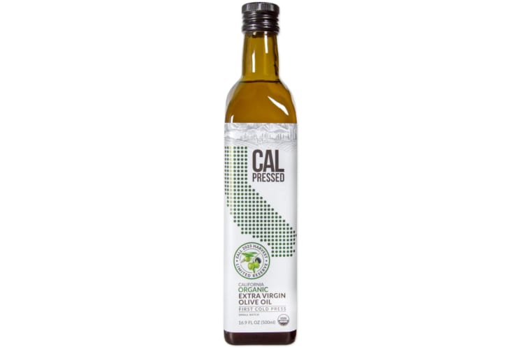 A bottle of  Cal Pressed California Organic Extra Virgin Olive Oil