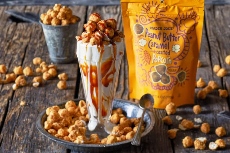 Caramel popcorn and ice cream sundaes