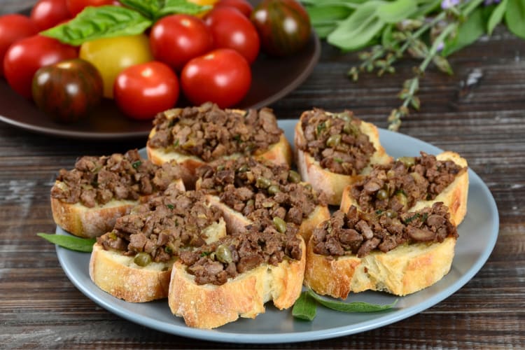 Crostini with meat pate on top