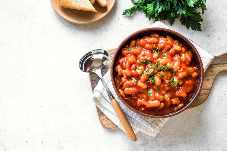 Beans in tomato sauce in a bowl