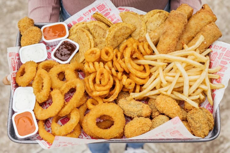 A selection of fried food from unhealthy fast food chain Jack in the Box