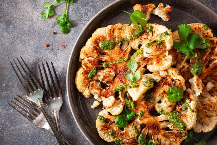 Grilled cauliflower steaks are a healthy vegan Christmas dinner recipe
