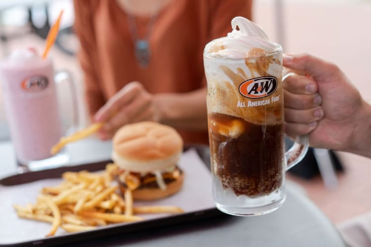 A&W has some of the best vegetarian fast food, including root beer floats