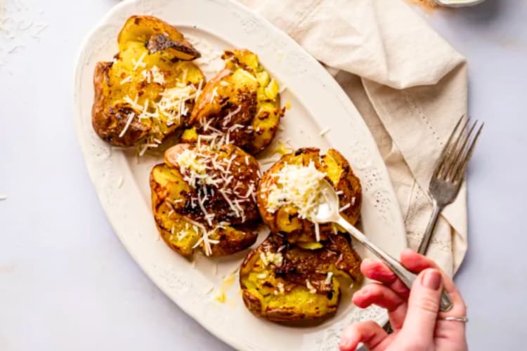 Smashed red potatoes are an excellent vegetarian Thanksgiving recipe