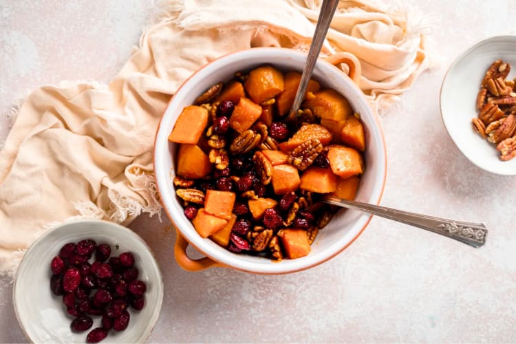 Baked candied sweet potatoes are an excellent vegetarian Thanksgiving food