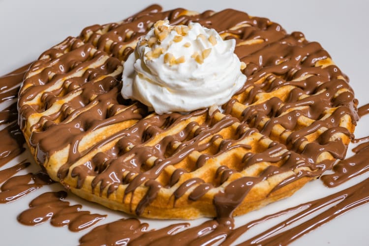 Waffles with chocolate sauce