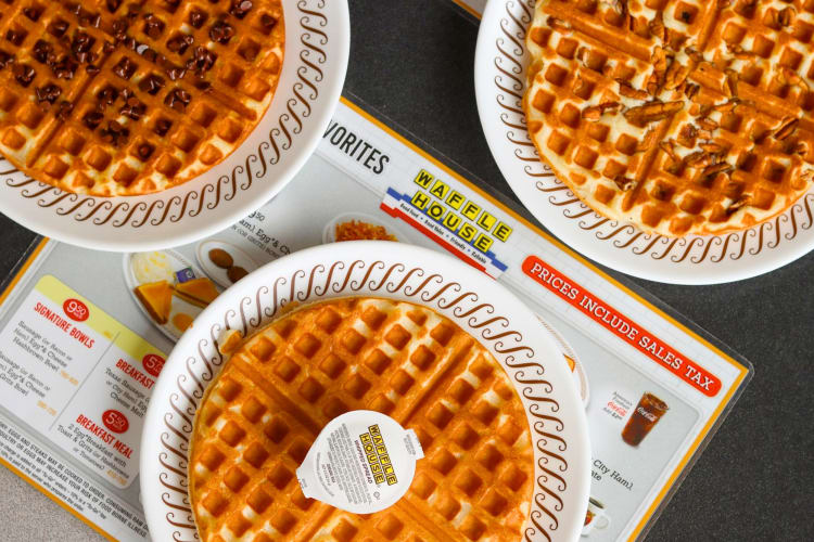 Three different types of waffles from Waffle House