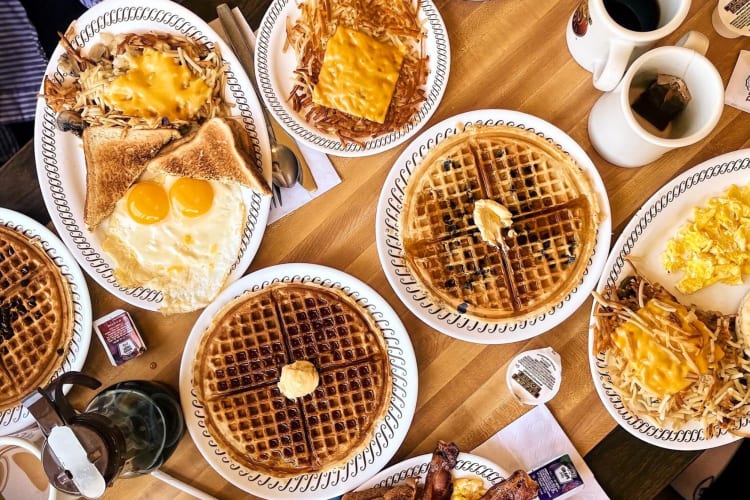 A selection of sweet and savory breakfast dishes on a table