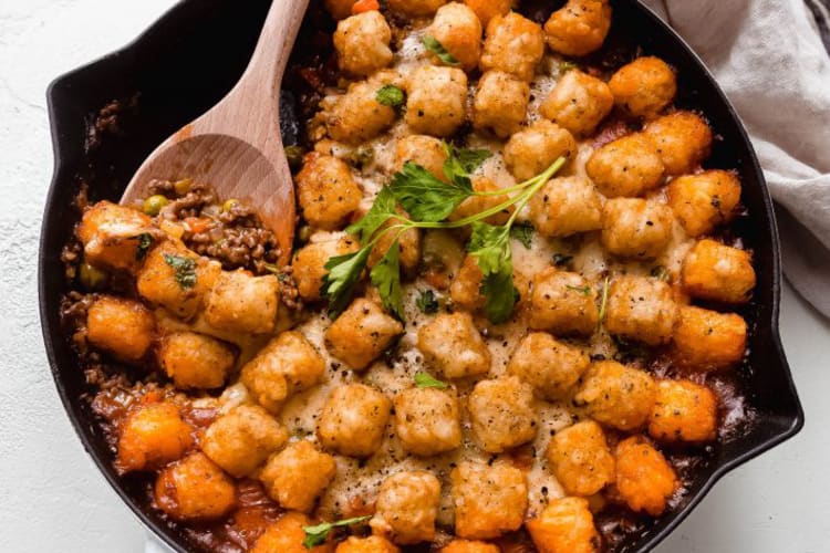 one pan weeknight cottage pie with potato puffs is a simple yet satisfying one pot meal