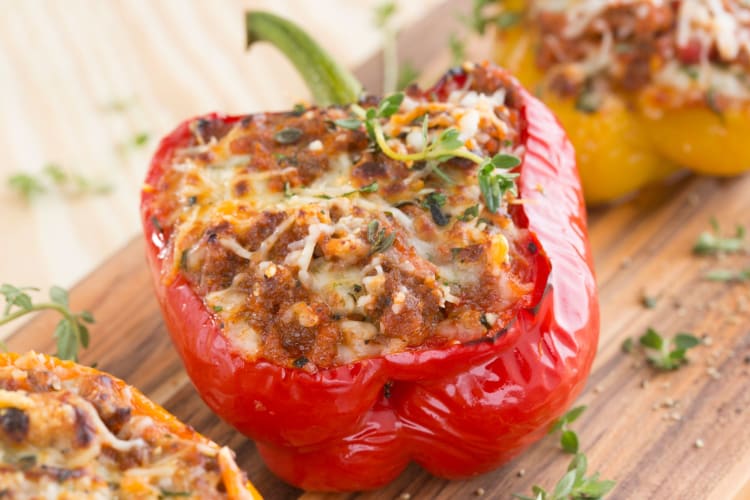 A red pepper, stuffed and baked to perfection.