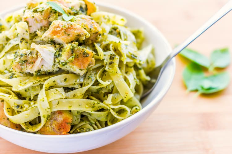 Bowl of Tagliatelle pasta with a fork in it