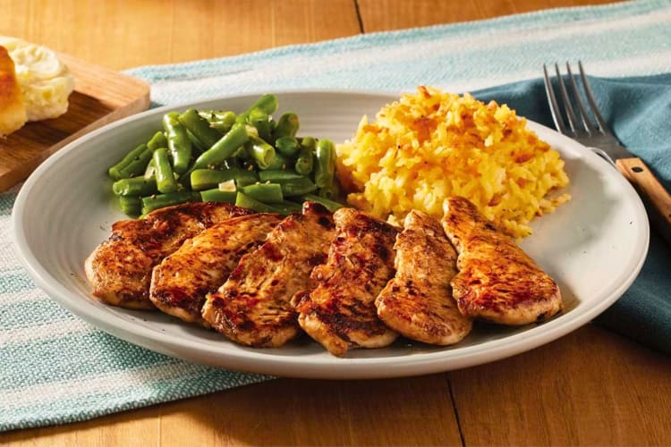 Marinated and grilled chicken tenders from Cracker Barrel.