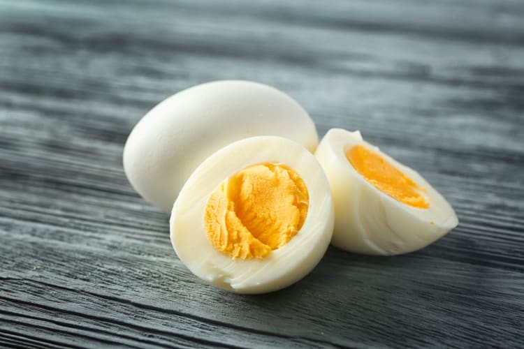 A high-protein snack is a boiled egg.