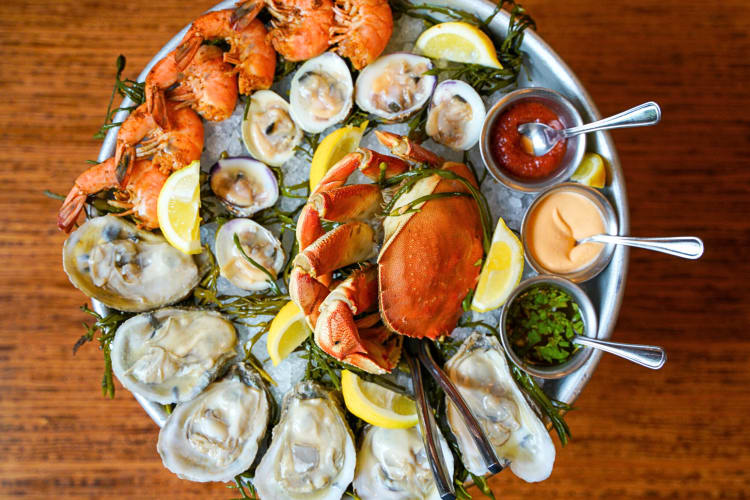 Aerial view of a seafood platter from Willi’s Seafood & Raw Bar