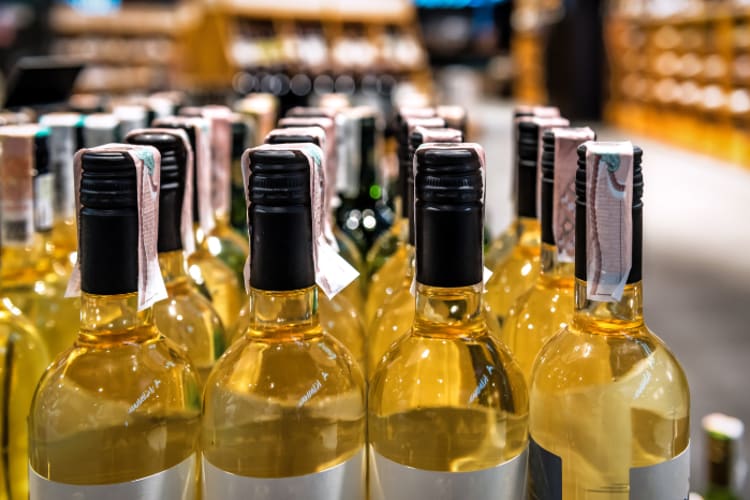 Pinot grigio and sauvignon blanc on sale in a supermarket