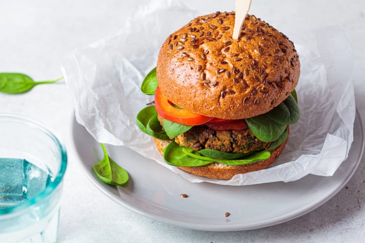 Vegan lentil burger on a plate