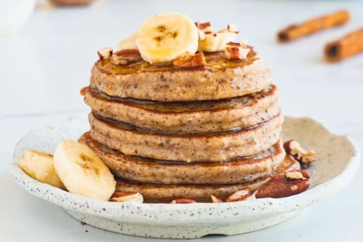 A stack of gluten free banana pancakes.