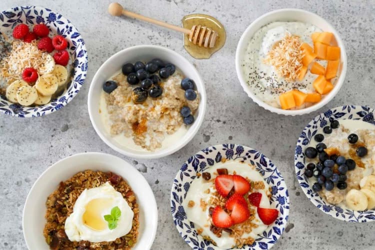 Bowls of breakfast oats from Pauline Bistro in Winnipeg.