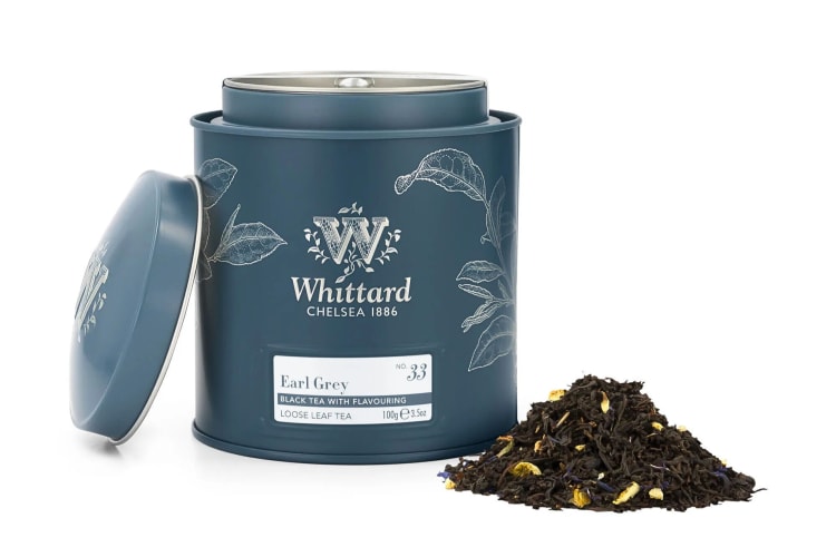 A tin of Whittard Earl Grey tea, one of the best Earl Grey teas