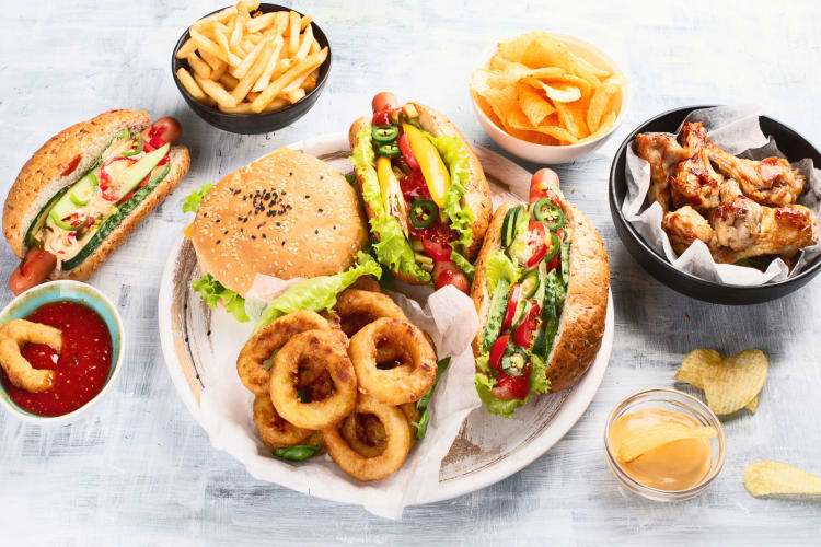 A variety of fast food and sauces