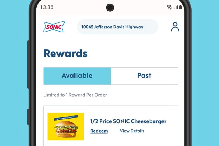 A screenshot of the Sonic Drive-In app, one of the best fast food apps