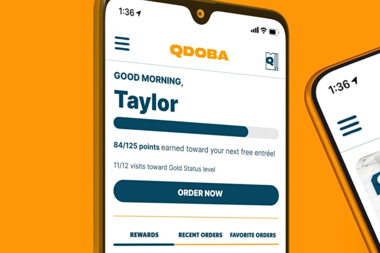 A phone displaying a page from the Qdoba app
