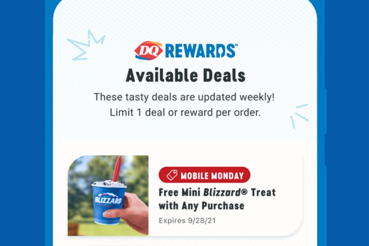 A screenshot of the Dairy Queen app, one of the best fast food apps