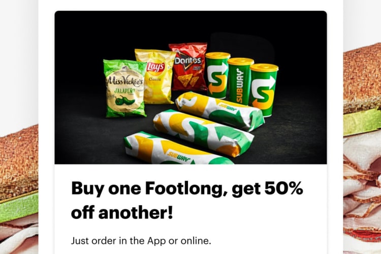 A screenshot of the Subway app, one of the best fast food apps