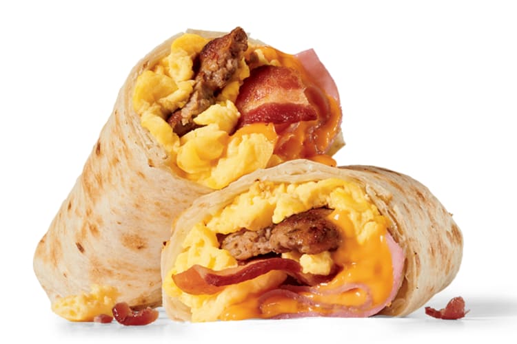 A Jack in the Box Meat Lovers Breakfast Burrito