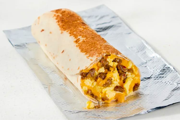 A Taco Bell Sausage Cheesy Toasted Breakfast Burrito
