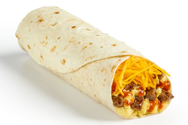A Del Taco Carne Asada Steak Breakfast Burrito