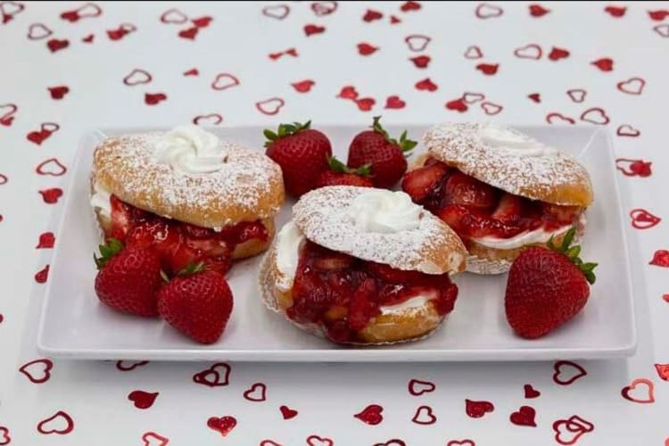 Three strawberry-stuffed doughnuts from a bakery in Columbus, one of the world's best foodie cities