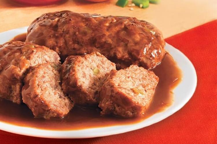 A plate of meatloaf and gravy from Stouffer's, one of the best frozen dinners