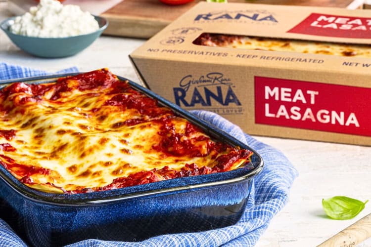 A box and dish of Giovanni Rana Meat Lasagna