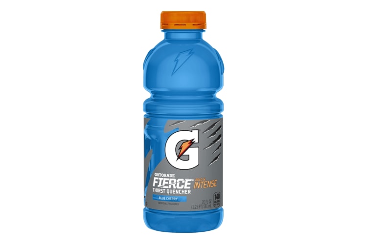 A bottle of Gatorade Fierce Blue Cherry