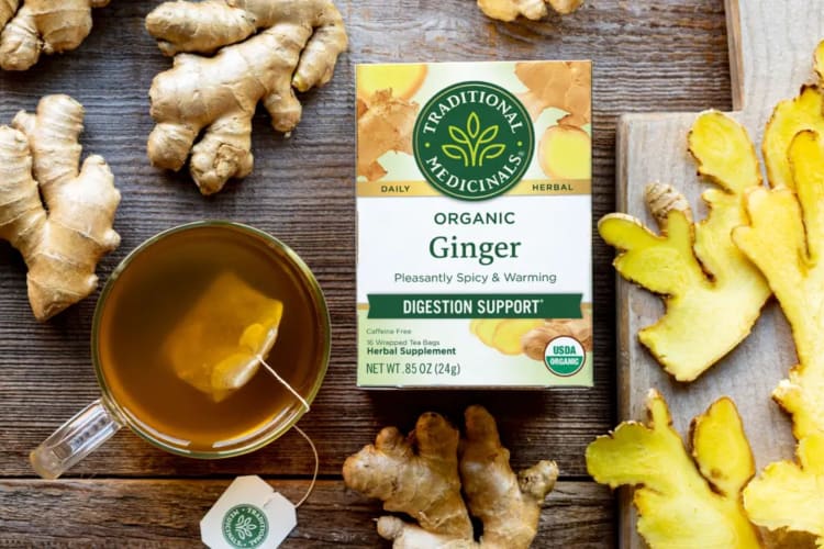 A packet of organic ginger tea.