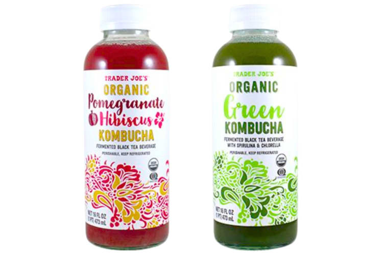Two bottles of Trader Joe's kombucha