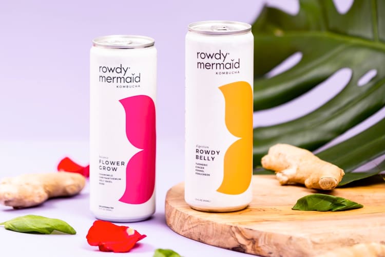 Two cans of Rowdy Mermaid kombucha