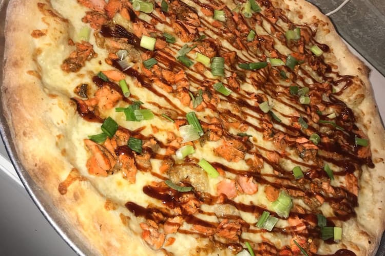 Jerk bbq salmon pizza