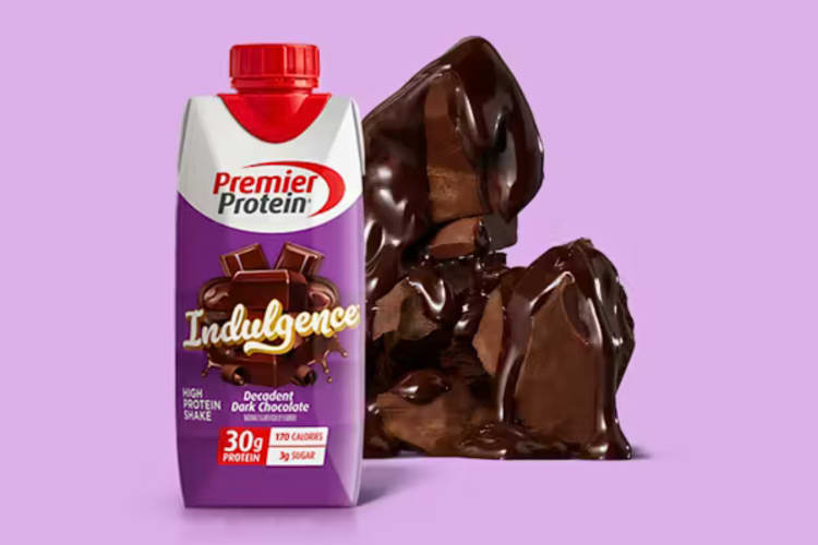 A carton of Decadent Dark Chocolate Indulgence Premier Protein 