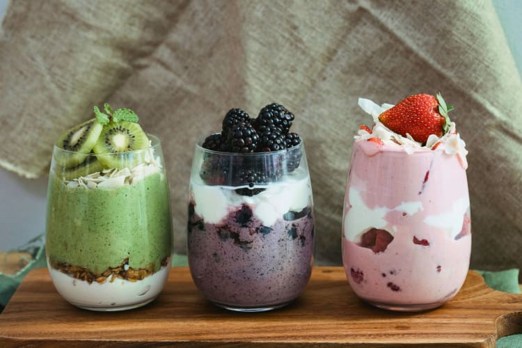Fresh fruits with the best probiotic yogurts.