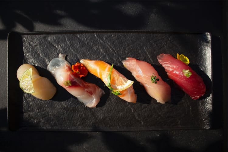 An array of sushi on display at SumoMaya