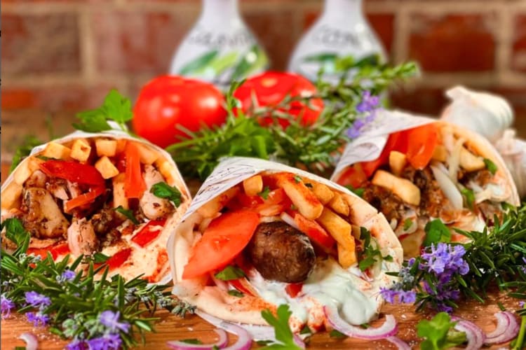 Three gyro pork souvlakis