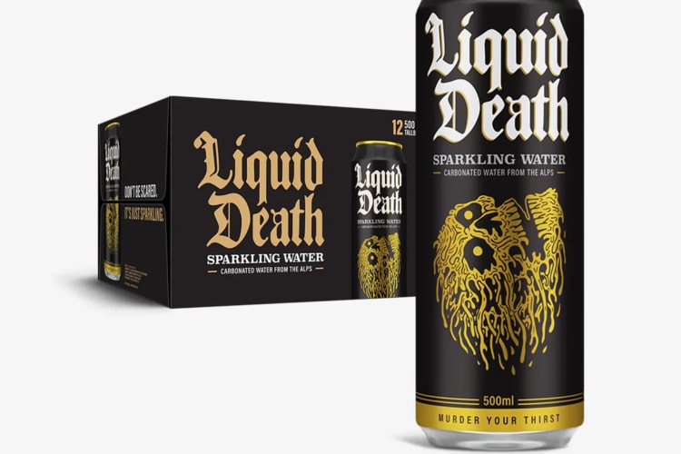 Liquid Death is one of the best sparkling waters, 500ml Tallboys in a 12-Pack.