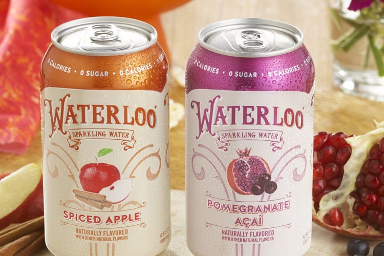 Waterloo Pomegranate Açaí and Spiced Apple flavored sparkling waters.
