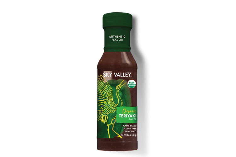 A bottle of Sky Valley Organic Teriyaki Sauce, one of the best teriyaki sauces