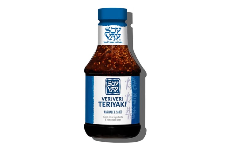 A bottle of Soy Vay Veri-Veri Teriyaki Marinade and Sauce