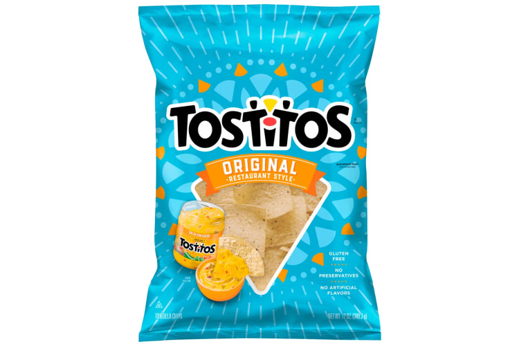 A blue bag of original Tostitos tortilla chips