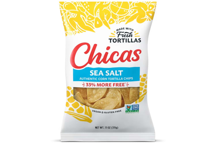 A bag of Chicas sea salt tortilla chips